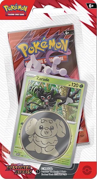 1-Pack Checklane Blister: 1 Scarlet & Violet: Destined Rivals Booster Pakke + Zarude Black Star Promo